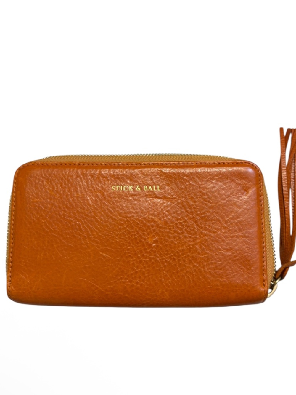 Stick & ball orange leather zipper clutch wallet